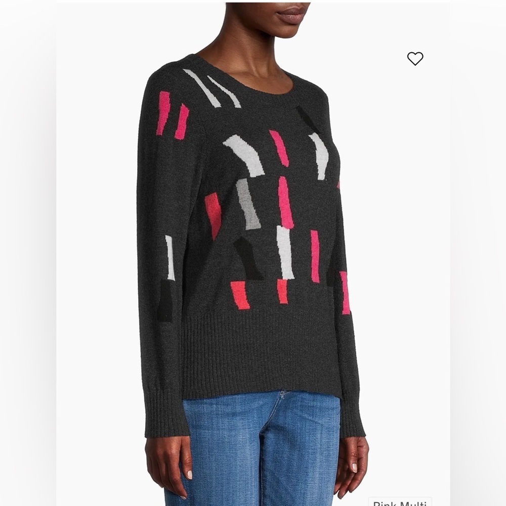 NIC+ZOE Falling Frost Sweater Gray Abstract Pullover Soft Size Large Crew Neck
